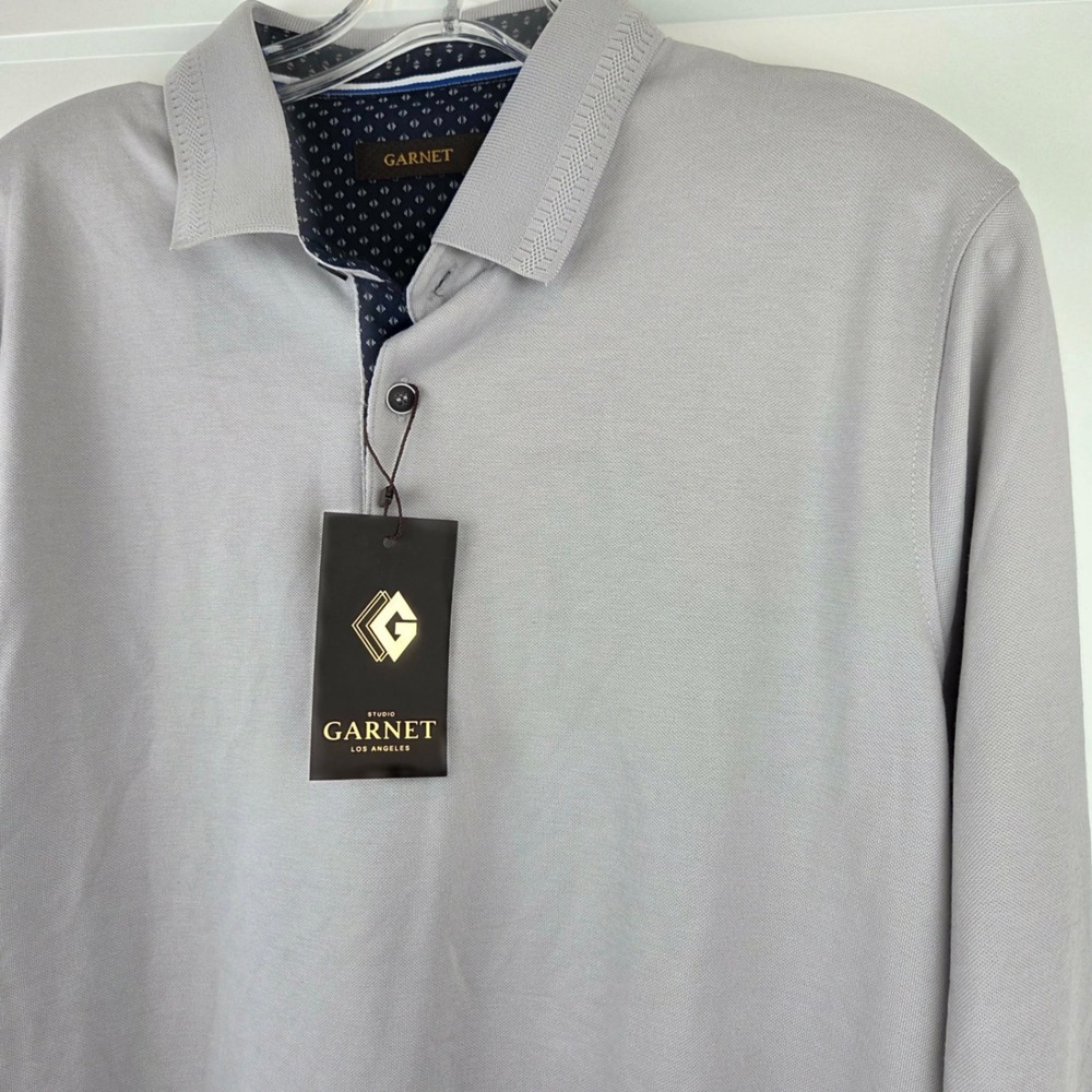 NWT Garnet Clothiers Los Angeles Men Long Sleeve Polo Shirt Grey Size Large $145